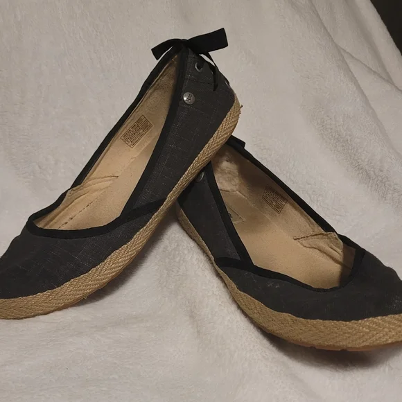 UGG Shoes Ugg Indah Espadrille Black Canvas Bow Flats Size